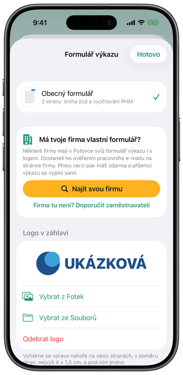 Výkaz s logem tvé firmy — Puťovka