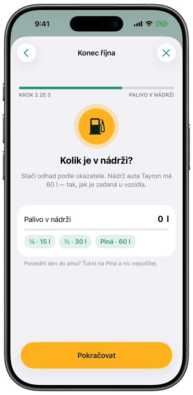 Palivo v nádrži — Puťovka