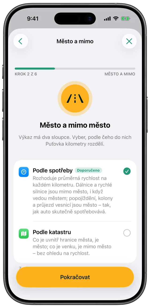 Město a mimo město podle spotřeby — Puťovka